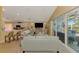 Open floorplan living room featuring a wet bar with a view of the lanai at 320 Bermuda Ct, Venice, FL 34293