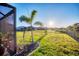 Backyard view showcasing a manicured lawn with a newly planted palm tree at 11021 Moonsail Dr, Parrish, FL 34219