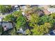 Aerial view of a landscaped residential property with mature trees and a neighboring swimming pool at 124 E 119Th Ave, Tampa, FL 33612