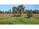 A fenced backyard with lush green grass and beautiful tropical landscaping creates a serene outdoor space at 17440 Hampton Falls Ter, Bradenton, FL 34202