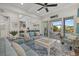 Comfortable living room with a ceiling fan, and a view of the pool with an open layout to the kitchen at 4607 5Th Ne Ave, Bradenton, FL 34208