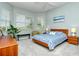 Stylish bedroom offering light blue walls, carpet floors, natural light, and contemporary decor at 4629 Samoset Dr, Sarasota, FL 34241