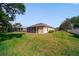 Expansive backyard with lush green lawn and a screened-in porch for outdoor relaxation at 2114 147Th E Ct, Bradenton, FL 34212