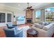 Cozy living room with a stone fireplace, comfortable seating, and plenty of natural light at 3551 Ridgeland Ct, Punta Gorda, FL 33982