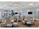 Bright meeting room with neutral tones, multiple tables and chairs, and modern lighting fixtures at 5311 White Sand Cv, Bradenton, FL 34211