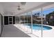 Screened lanai with a view of the pool and canal at 618 Gladstone Ln, Holmes Beach, FL 34217