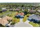 Stunning aerial view of a property with a red tile roof, surrounded by lush landscaping and a serene pond at 7102 42Nd E Ct, Sarasota, FL 34243