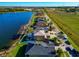 Beautiful aerial view of lakefront homes featuring well-manicured lawns and mature trees at 718 Tanana Fall Dr, Ruskin, FL 33570