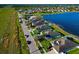Aerial view of waterfront neighborhood, highlighting lake access and landscaped properties at 718 Tanana Fall Dr, Ruskin, FL 33570