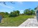 Fenced backyard with mature landscaping and green grass offers plenty of room for outdoor enjoyment at 27142 Villarrica Dr, Punta Gorda, FL 33983