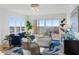 Bright and airy living room featuring large windows with water views, hardwood floors, and stylish furniture at 35 Watergate Dr # 1402, Sarasota, FL 34236