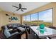 Relax on the screened patio with comfortable seating and a ceiling fan, offering stunning water views at 384 Aruba Cir # 103, Bradenton, FL 34209