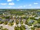 Aerial view of the single-Gathering home within a residential neighborhood, showcasing its location near community amenities at 4954 Newport News Cir, Lakewood Ranch, FL 34211