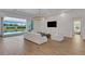 Comfortable living area with a view of the pool, white sofas, and modern decor at 8207 Nevis Run, Bradenton, FL 34202
