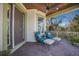 Relaxing patio with comfortable seating, ceiling fan, and views of the surrounding greenery at 8227 37Th Avenue W Cir, Bradenton, FL 34209