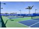 Well-maintained pickleball courts with blue and green surfaces, set against a backdrop of palm trees at 8309 Ocean Tides Cv, Parrish, FL 34219