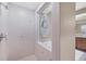 Shower with a bird-etched glass enclosure at 9203 Griggs Rd # A302, Englewood, FL 34224