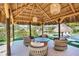 Charming tiki hut with comfortable seating and scenic views, creating a perfect oasis for relaxation and outdoor gatherings at 244 Willow Ave, Anna Maria, FL 34216