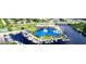 Aerial view of a waterfront restaurant and marina, showcasing boat slips at 3009 Live Oak Ln # 33, Palmetto, FL 34221
