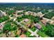 Expansive aerial shot of a residential area with mature trees, showcasing a home with screened pool at 3528 Monday Ter, North Port, FL 34286