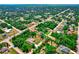 Residential neighborhood aerial view with mature trees; home sits in the center with a screened pool at 3528 Monday Ter, North Port, FL 34286