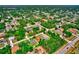 Wide aerial shot of residential area showcasing homes and the surrounding lush green trees in a neighborhood at 3528 Monday Ter, North Port, FL 34286