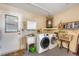 Spacious laundry room with modern washer, dryer, utility sink, storage shelves and door to the backyard at 4058 Oakhurst Dr # 3174, Sarasota, FL 34233