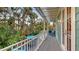Outdoor deck with seating, surrounded by lush tropical greenery and tall palm trees at 4941 Commonwealth Dr, Sarasota, FL 34242