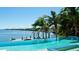 Lovely infinity pool with a beautiful water view of the harbor and mature palm trees at 511 Bayview Dr, Holmes Beach, FL 34217