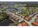 Scenic aerial view displays a community with golf course, lakes, and residential homes with private pools and landscaping at 5270 White Ibis Dr, North Port, FL 34287