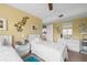 Bright bedroom with twin beds, white comforters and white furniture at 6002 Oak Creek Ln # 1925, Bradenton, FL 34210
