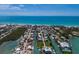 Breathtaking aerial view of waterfront homes with private docks and ocean access on a sunny day at 619 Bayview Dr, Longboat Key, FL 34228