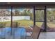Charming screened-in porch offering views of the well-maintained backyard and mature trees at 3243 Sunset Beach Dr, Venice, FL 34293