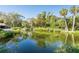 Scenic pond surrounded by lush landscaping and palm trees creating a tranquil environment at 5013 Village Gardens Dr # 34, Sarasota, FL 34234