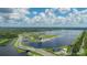 Aerial view of a large lake featuring roads, bridges, and event infrastructure at 5688 Pipers Waite # 50, Sarasota, FL 34235