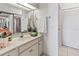 Neutral bathroom with a sink vanity, mirror, and decorative plants at 6460 Mourning Dove Dr # 204, Bradenton, FL 34210