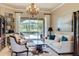 Comfortable living room with a stylish couch, armchairs, and a coffee table with views of the pool at 8004 River Preserve Dr, Bradenton, FL 34212