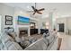 Cozy living room with a fireplace, television, neutral decor, and a large, comfortable couch at 1110 93Rd Nw St, Bradenton, FL 34209