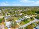 Expansive aerial view of a neighborhood featuring lush greenery, pools, and well-maintained homes under a partly cloudy sky at 2361 Rose St, Sarasota, FL 34239