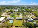 An aerial view shows houses nestled among verdant trees, with several properties featuring inviting backyard pools for relaxation at 2361 Rose St, Sarasota, FL 34239