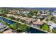 Aerial shot showcases the property's canal-front location with a private pool and lush landscaping at 4624 Blue Marlin Dr, Bradenton, FL 34208