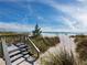 Picturesque beach access via wooden stairs surrounded by lush vegetation and white sand at 600 Sutton Pl # 104, Longboat Key, FL 34228