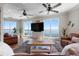Light filled living room with stunning ocean views and modern coastal decor at 606 Crestwood Ln, Holmes Beach, FL 34217