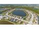 Aerial view of a serene lakeside community offering beautiful homes, water views, and natural surroundings at 6410 Rosehill Farm Run, Bradenton, FL 34211