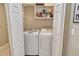A closet with new white washer and dryer hook-ups in a well-lit area at 7979 Limestone Ln # 14-101, Sarasota, FL 34233