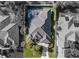 Aerial view of a property featuring a private pool, lush landscaping, and a well-maintained roof at 826 Oak Briar Ln, Osprey, FL 34229