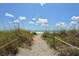 Sandy path leading to the beach lined with dune grass and vegetation at 8779 Midnight Pass Rd # 106H, Sarasota, FL 34242