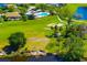 Aerial view of green space, community pool, and pond at 1216 Thornbury Dr, Parrish, FL 34219