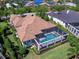 A refreshing screened-in pool and spa with a tile roof that is the perfect place to unwind and enjoy your summer at 16407 Daysailor Trl, Lakewood Ranch, FL 34202