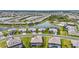 Panoramic aerial view showcasing the Primary-planned community with multiple homes surrounding a tranquil lake at 4820 Coastal Days Ln, Bradenton, FL 34211